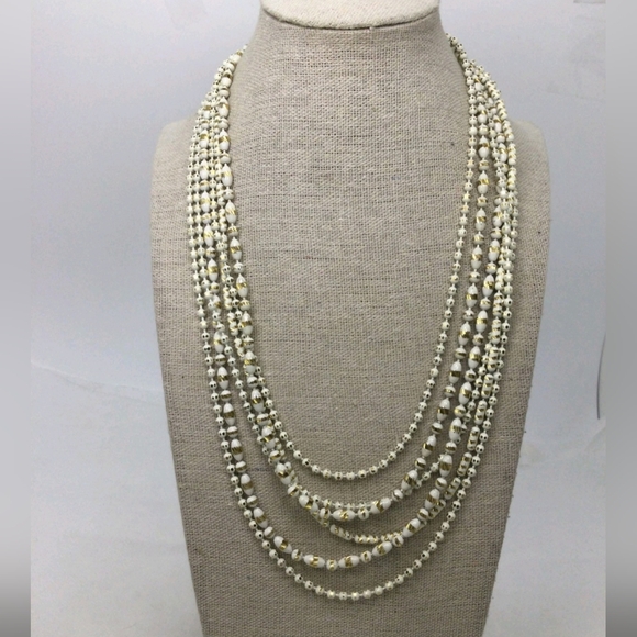 Stella & Dot Jewelry - Stella & Dot White & Gold Beaded Multi Strand Necklace 22"